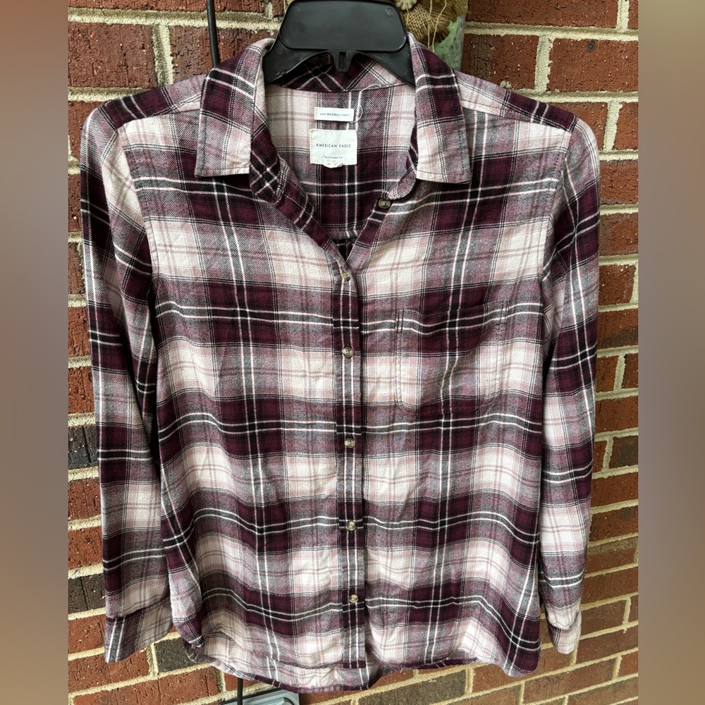 Women’s American Eagle button up soft plaid shirt L boyfriend fit western y2k